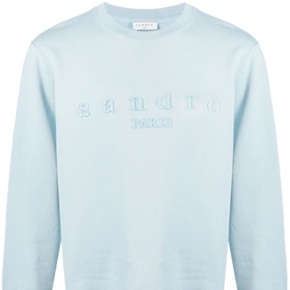 Sandro Mens Sky Blue Logo-embroidered Cotton-jersey
